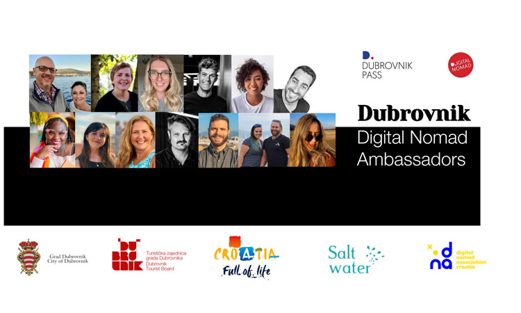 Dubrovnik Digital Nomad Ambassadors banner with portraits of the ambassadors and partner logos