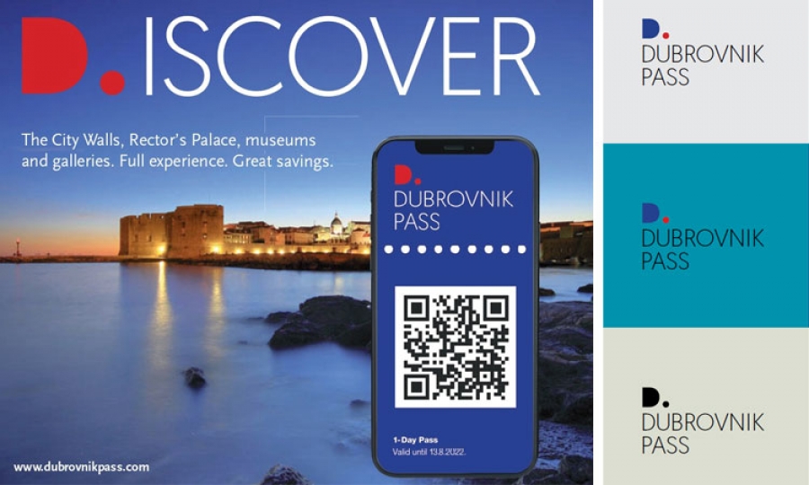 Dubrovnik Pass ad with a QR code pass on a phone: City Walls, Rector's Palace, museums and galleries