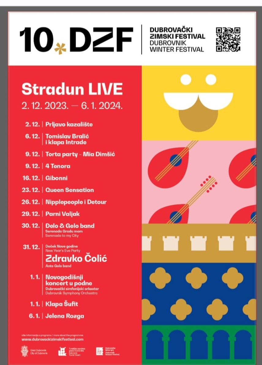 Programme poster for Stradun Live at the 10th Dubrovnik Winter Festival, 2 December 2023 to 6 January 2024